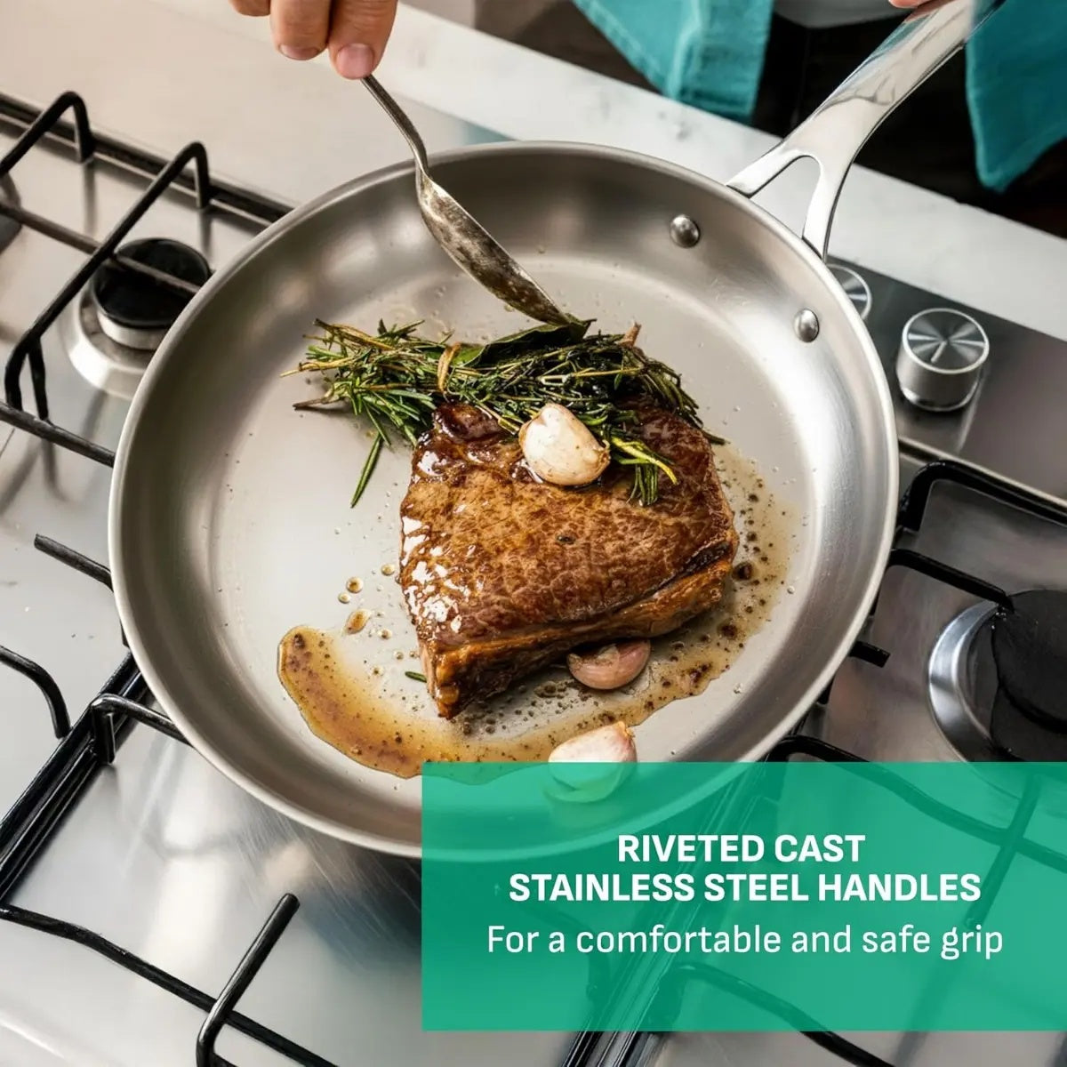 Oliver by Tefal Cook Smart Uncoated 18/10 Stainless Steel Twin‑Pack E21106G1, All‑Hob Induction Cookware Set, Oven & Dishwasher Safe