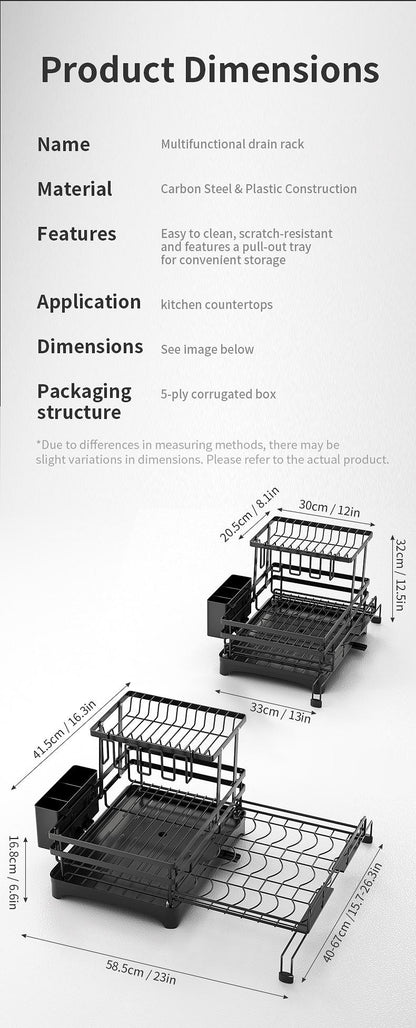 Foldable Over Sink Dish Rack｜2-Tier Pull-Out Dish Drainer with Utensil Caddy｜Space Saving Kitchen Organizer Ideal for Small Kitchen Spaces