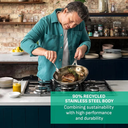 Oliver by Tefal Cook Smart Uncoated 18/10 Stainless Steel Twin‑Pack E21106G1, All‑Hob Induction Cookware Set, Oven & Dishwasher Safe