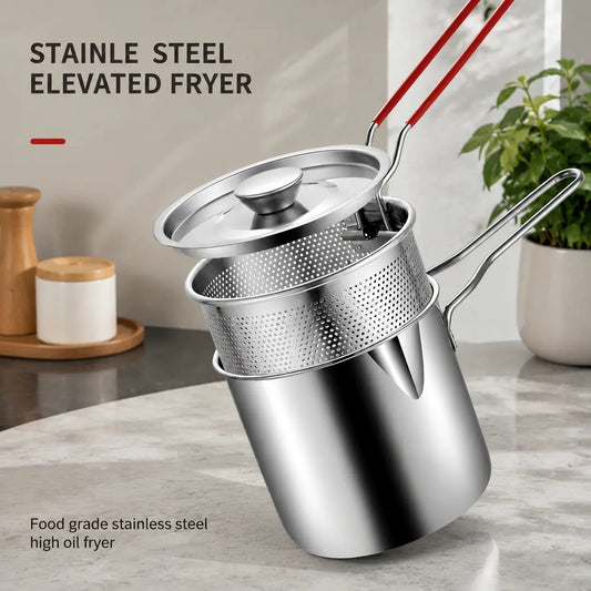 Mini Stainless Steel Deep Frying Pot Set‑5.12×4.72 Inch Single‑Serve Cookware with Fry Basket, Filter Mesh & Food Tongs, Rust‑Proof Portable Frying Pan for Household Kitchen, Perfect for Chips & Chicken Wings