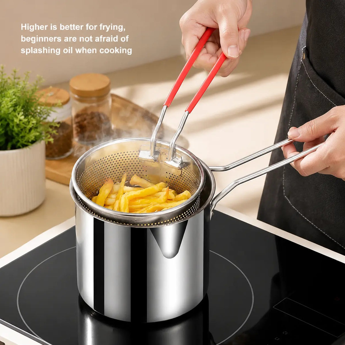 Mini Stainless Steel Deep Frying Pot Set‑5.12×4.72 Inch Single‑Serve Cookware with Fry Basket, Filter Mesh & Food Tongs, Rust‑Proof Portable Frying Pan for Household Kitchen, Perfect for Chips & Chicken Wings