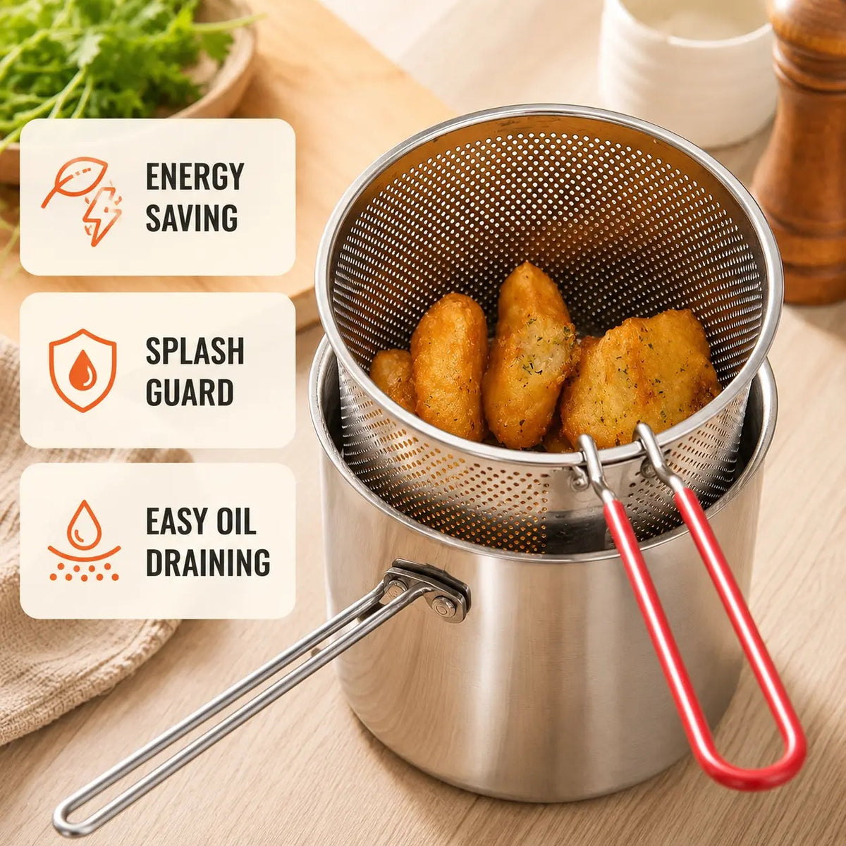 Mini Stainless Steel Deep Frying Pot Set‑5.12×4.72 Inch Single‑Serve Cookware with Fry Basket, Filter Mesh & Food Tongs, Rust‑Proof Portable Frying Pan for Household Kitchen, Perfect for Chips & Chicken Wings