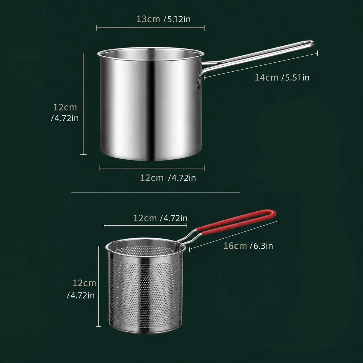 Mini Stainless Steel Deep Frying Pot Set‑5.12×4.72 Inch Single‑Serve Cookware with Fry Basket, Filter Mesh & Food Tongs, Rust‑Proof Portable Frying Pan for Household Kitchen, Perfect for Chips & Chicken Wings