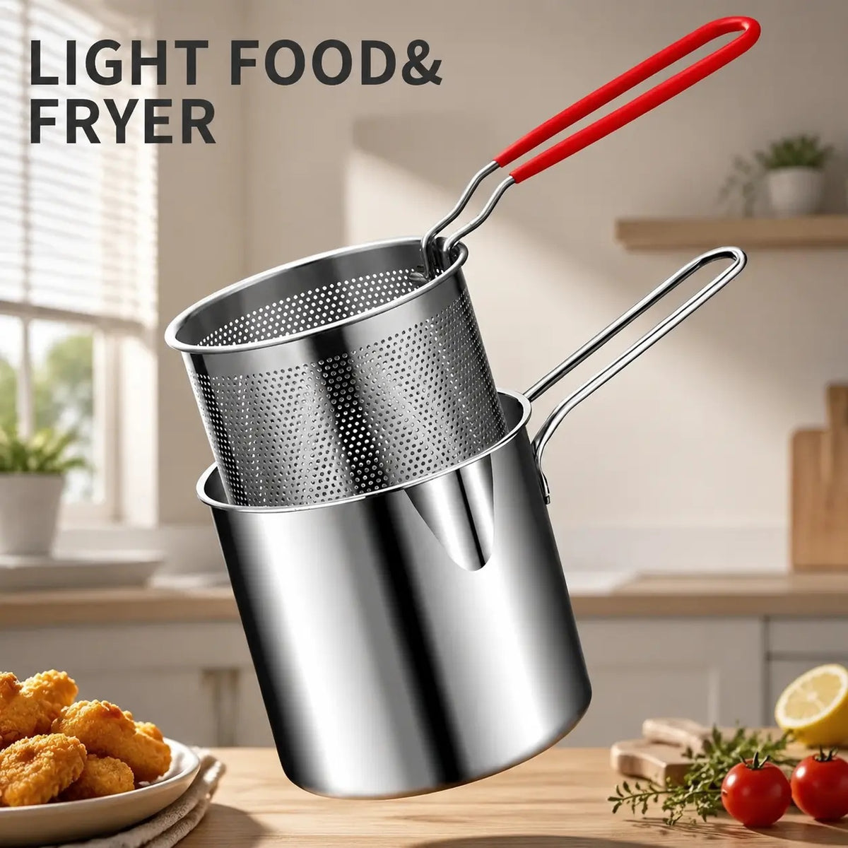Mini Stainless Steel Deep Frying Pot Set‑5.12×4.72 Inch Single‑Serve Cookware with Fry Basket, Filter Mesh & Food Tongs, Rust‑Proof Portable Frying Pan for Household Kitchen, Perfect for Chips & Chicken Wings